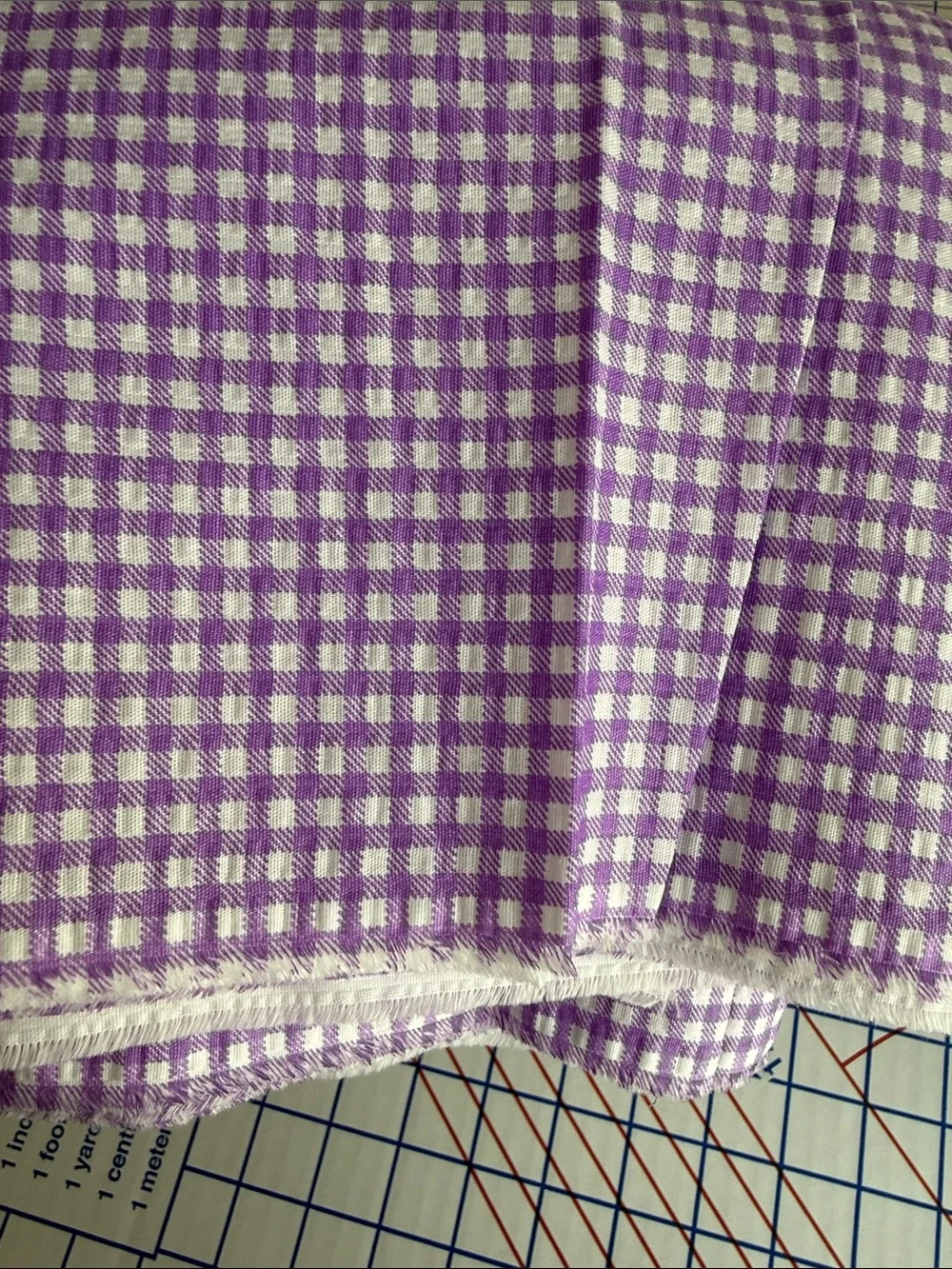 Vintage 1970s Tandem Textile Lavender Gingham Fabric Woven Check 2 Yds x 44